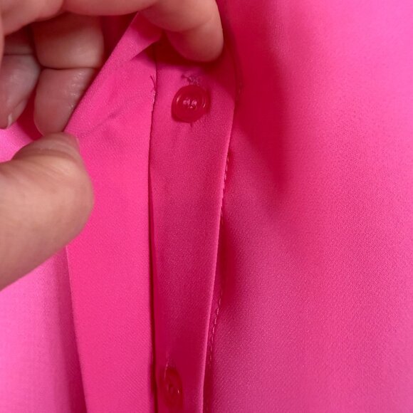 ELOQUII Women Bright Pink Short Sleeve Blouse 20 Plus Barbiecore Semi Sheer - Picture 3 of 10